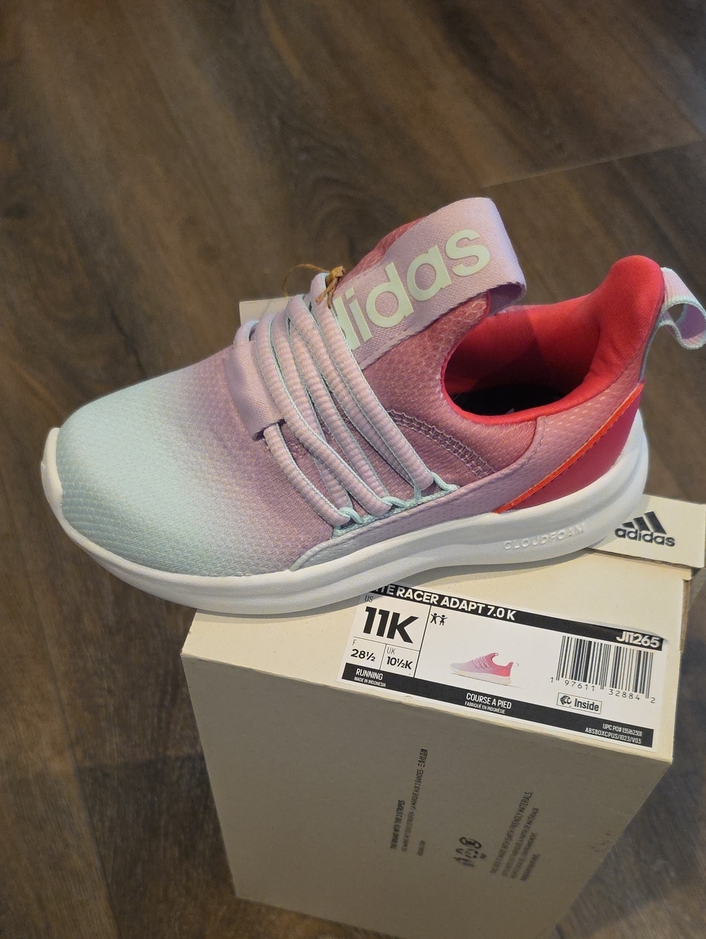 adidas Kids Pink to Mint Gradient Cloudfoam Slip-On Sneaker Sz 11k